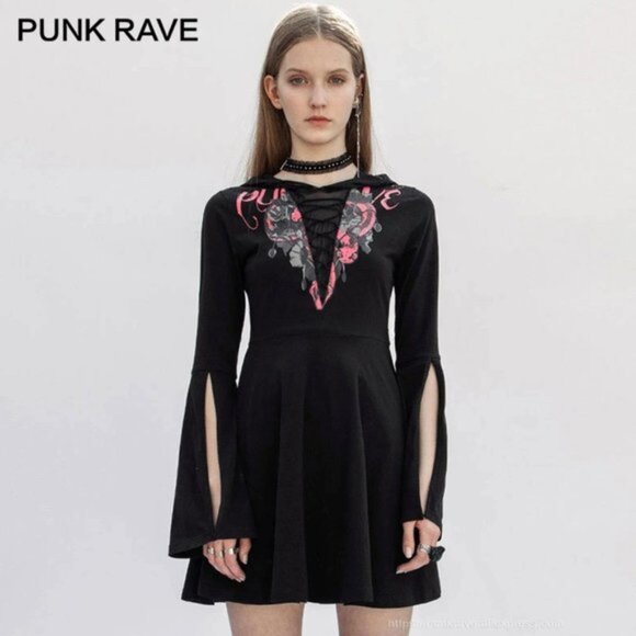 PUNK RAVE Mystery Story Gothic Witchy Alt hooded mini dress - Picture 1 of 9